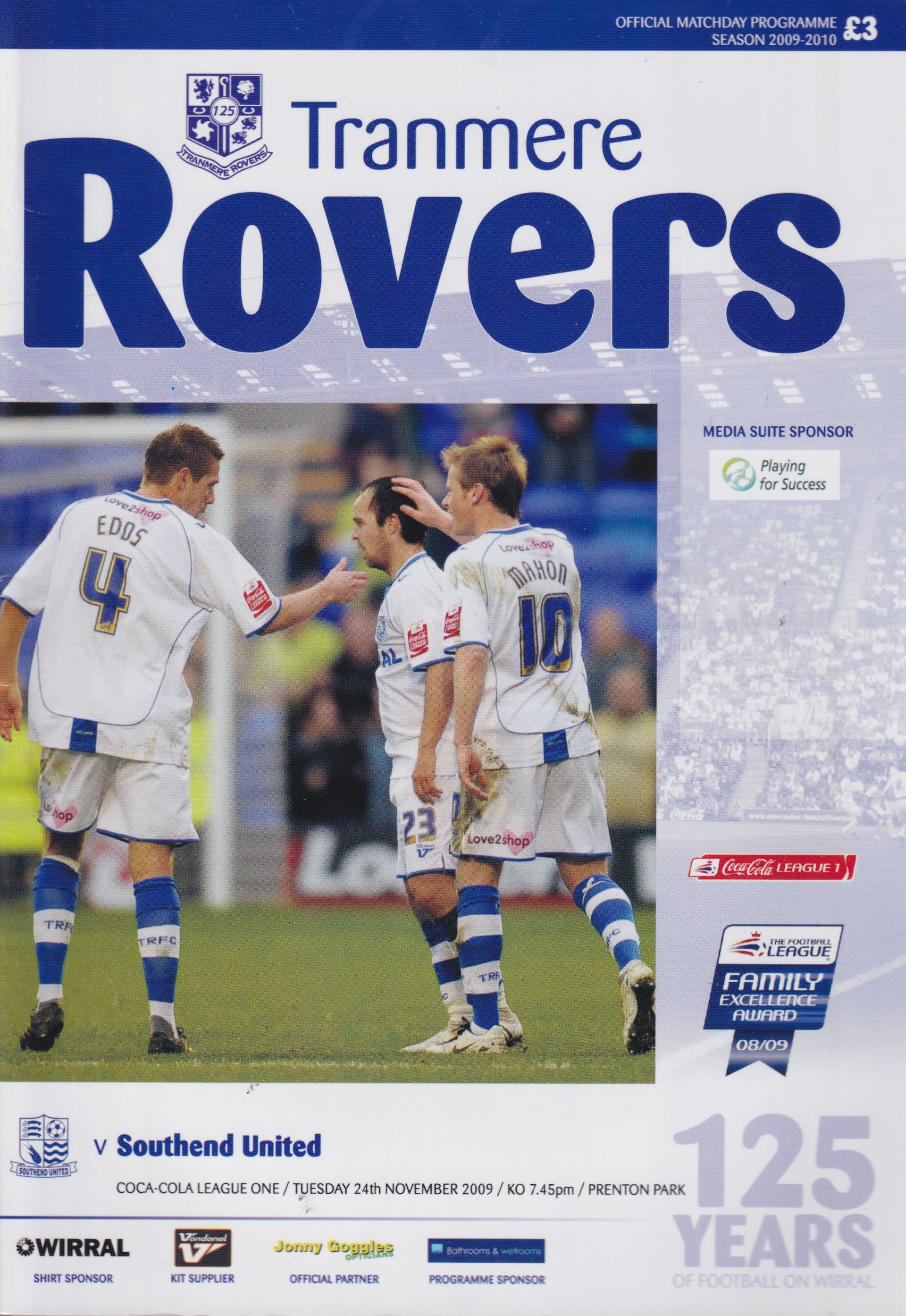 Tranmere Rovers v Southend United match programme